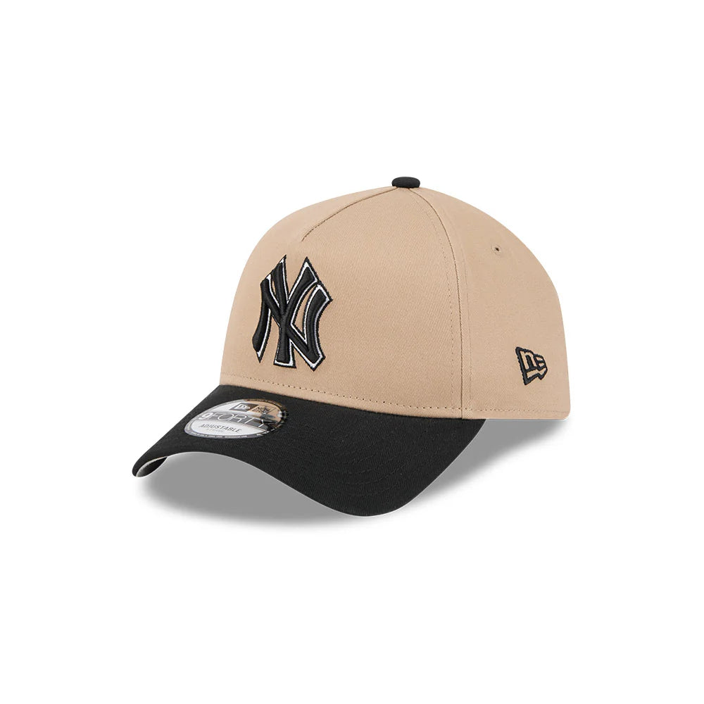 New York Yankees Hat - Camel Black 2-Tone World Series 9Forty A-Frame MLB Snapback Cap - New Era